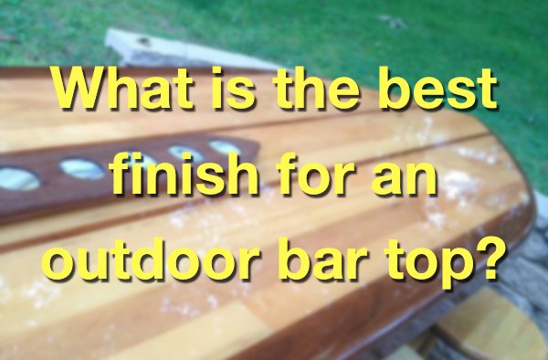 A blurred photo of an outdoor epoxy bar top with a text overlay that says "What is the best finish for an outdoor bar top?"