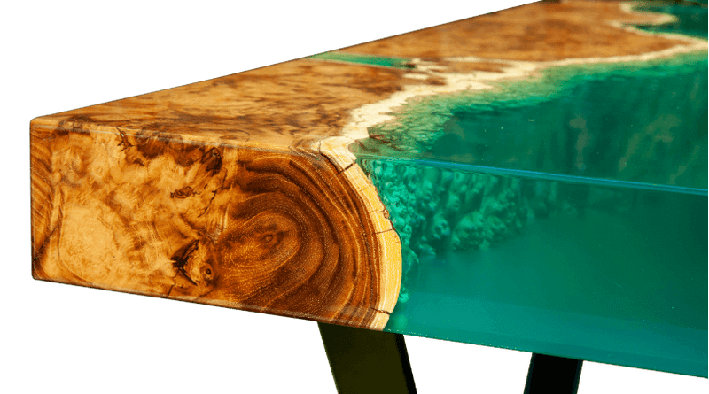 Ultra-Clear Epoxy Resin Bench, Custom 50” x 17” Walnut Black Epoxy
